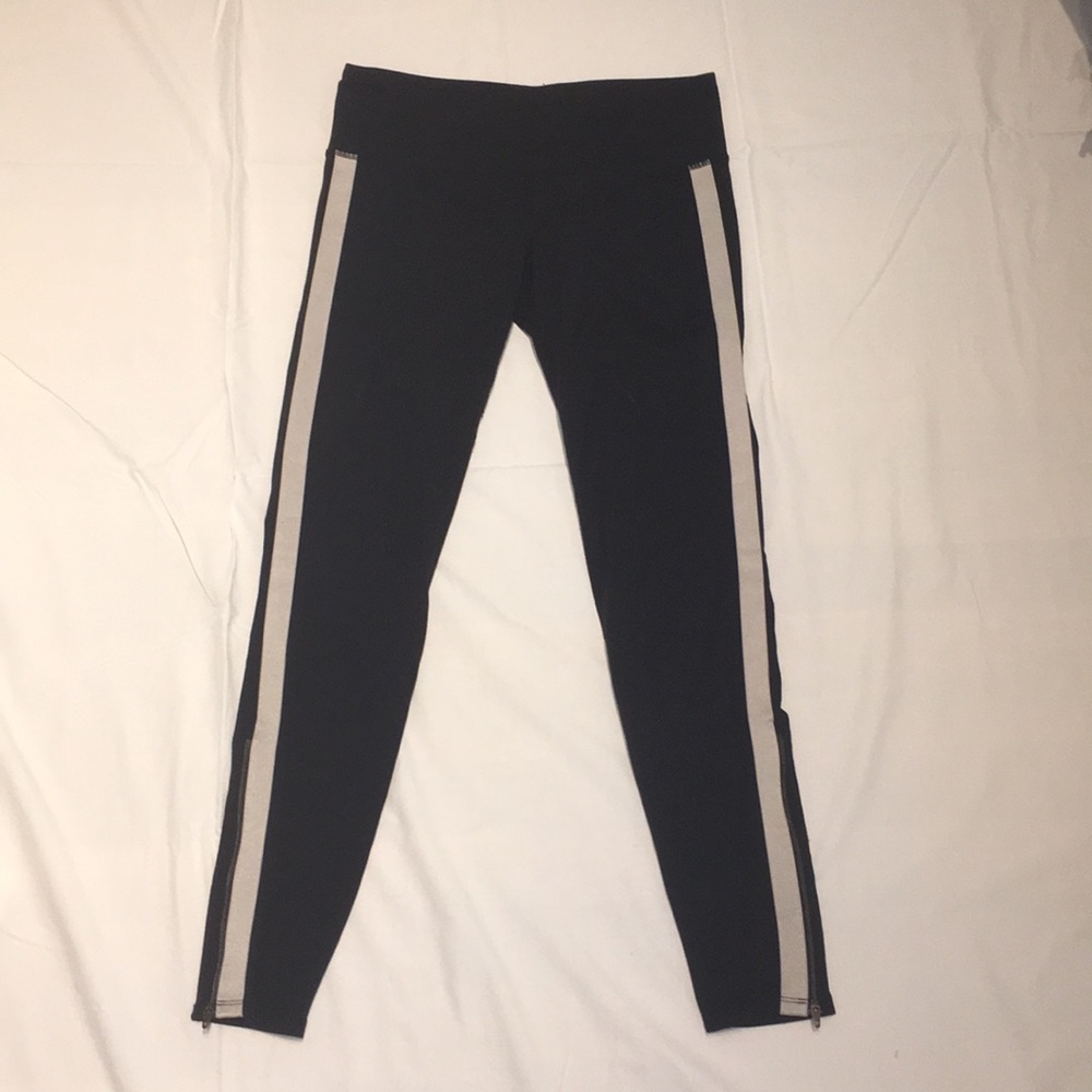 Athleta Pink Stipe Leggings With Zippers